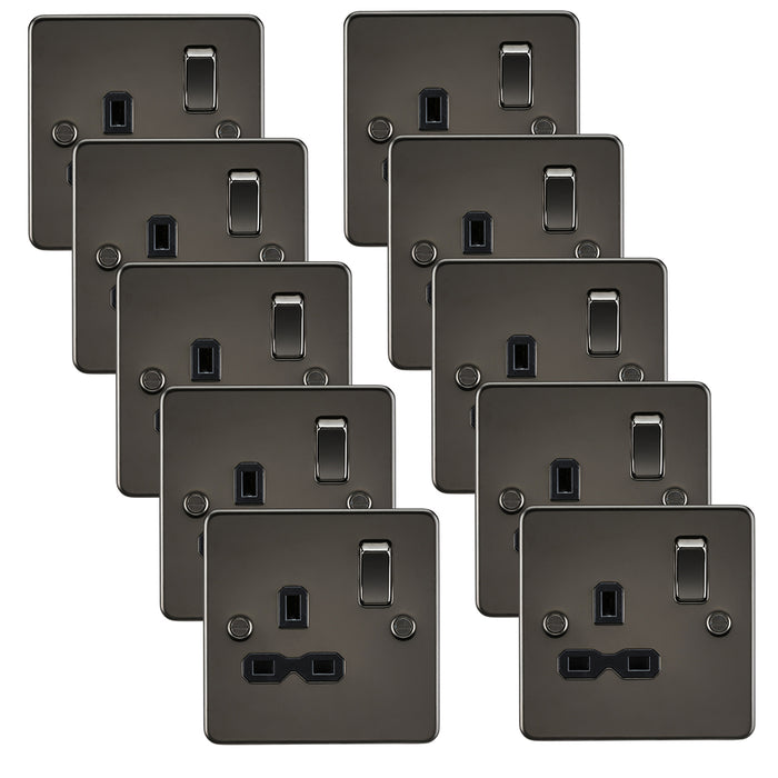 Knightsbridge FPR7000GMx10 Flat Plate 13A 1G DP Switch Socket - Gunmetal + Black Insert (10 Pack)