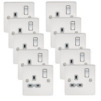 Knightsbridge FPR7000PCGx10 Flat Plate 13A 1G DP Switch Socket - Polished Chrome + Grey Insert (10 Pack)
