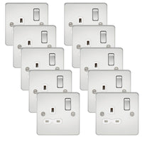 Knightsbridge FPR7000PCWx10 Flat Plate 13A 1G DP Switch Socket - Polished Chrome + White Insert (10 Pack)
