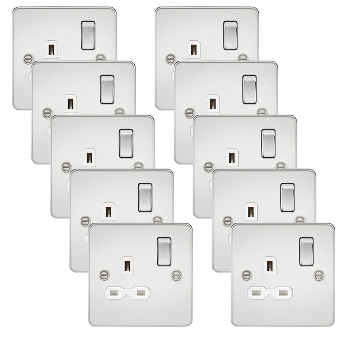 Knightsbridge FPR7000PCWx10 Flat Plate 13A 1G DP Switch Socket - Polished Chrome + White Insert (10 Pack)