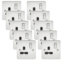 Knightsbridge FPR7000PCx10 Flat Plate 13A 1G DP Switch Socket - Polished Chrome + Black Insert (10 Pack)