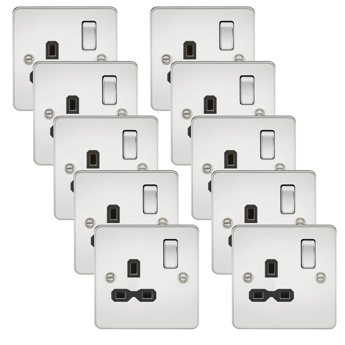 Knightsbridge FPR7000PCx10 Flat Plate 13A 1G DP Switch Socket - Polished Chrome + Black Insert (10 Pack)