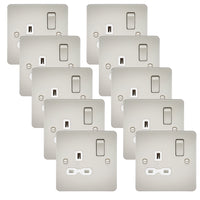 Knightsbridge FPR7000PLWx10 Flat Plate 13A 1G DP Switch Socket - Pearl + White Insert (10 Pack)