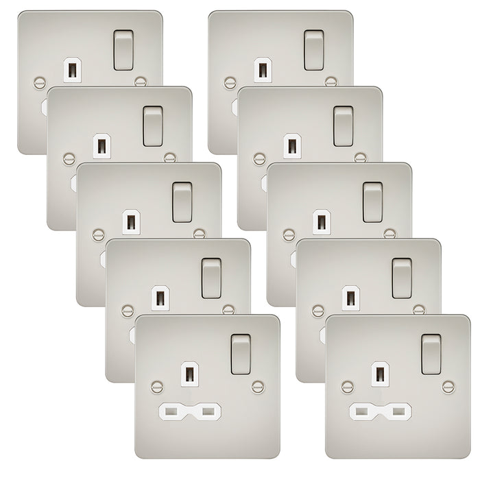 Knightsbridge FPR7000PLWx10 Flat Plate 13A 1G DP Switch Socket - Pearl + White Insert (10 Pack)