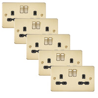 Knightsbridge FPR9000BBx5 Flat Plate 13A 2G DP Switch Socket - Brushed Brass + Black Insert (5 Pack)