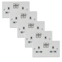 Knightsbridge FPR9000BCGx5 Flat Plate 13A 2G DP Switch Socket - Brushed Chrome + Grey Insert (5 Pack)