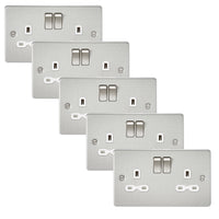 Knightsbridge FPR9000BCWx5 Flat Plate 13A 2G DP Switch Socket - Brushed Chrome + White Insert (5 Pack)