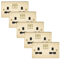Knightsbridge FPR9000PBx5 Flat Plate 13A 2G DP Switch Socket - Polished Brass + Black Insert (5 Pack)