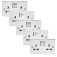 Knightsbridge FPR9000PCGx5 Flat Plate 13A 2G DP Switch Socket - Polished Chrome + Grey Insert (5 Pack)