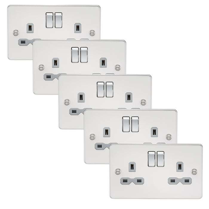 Knightsbridge FPR9000PCGx5 Flat Plate 13A 2G DP Switch Socket - Polished Chrome + Grey Insert (5 Pack)