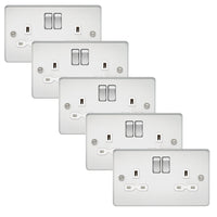 Knightsbridge FPR9000PCWx5 Flat Plate 13A 2G DP Switch Socket - Polished Chrome + White Insert (5 Pack)