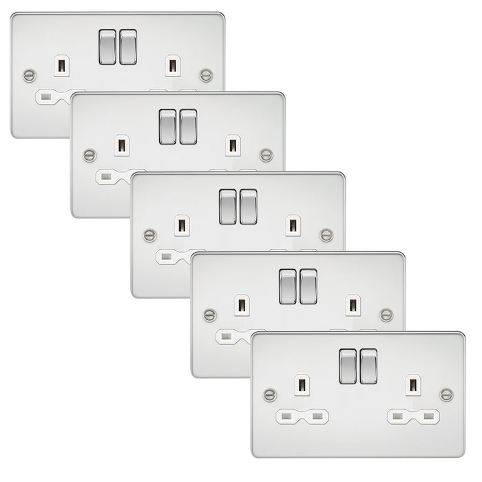 Knightsbridge FPR9000PCWx5 Flat Plate 13A 2G DP Switch Socket - Polished Chrome + White Insert (5 Pack)