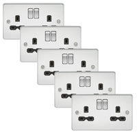 Knightsbridge FPR9000PCx5 Flat Plate 13A 2G DP Switch Socket - Polished Chrome + Black Insert (5 Pack)