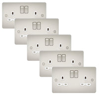 Knightsbridge FPR9000PLWx5 Flat Plate 13A 2G DP Switch Socket - Pearl + White Insert (5 Pack)