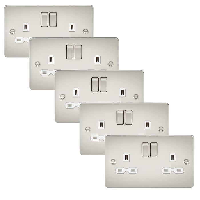 Knightsbridge FPR9000PLWx5 Flat Plate 13A 2G DP Switch Socket - Pearl + White Insert (5 Pack)