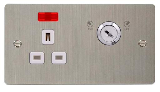 Click Define FPSS655WH Flat Plate 13A Ingot 1G DP Key Lockable Switched Socket + Neon - Stainless Steel (White) - westbasedirect.com