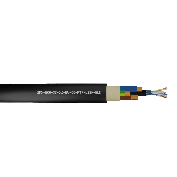 EV Charging 6.0mm 3-Core LSZH Power + CAT6 FTP LSZH UV Black Cable - Cut to Length sold per 1 metre