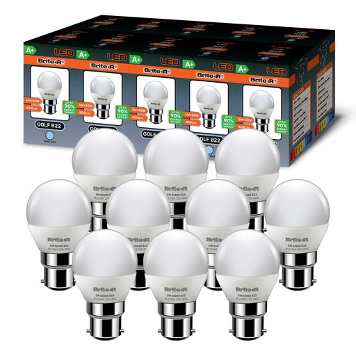Brite-R 5W B22 BC Golf LED Bulb Cool White 6500K (10 Pack) - westbasedirect.com