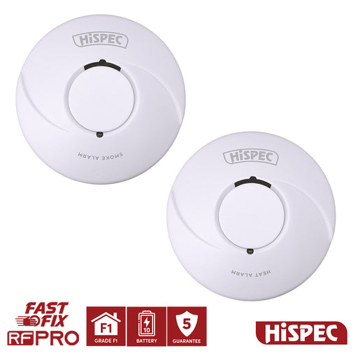 HiSPEC BATTERY Power Radio Frequency 1x Smoke & 1x Heat Detector RF10-PRO with 10Yr Sealed Lithium Battery - westbasedirect.com
