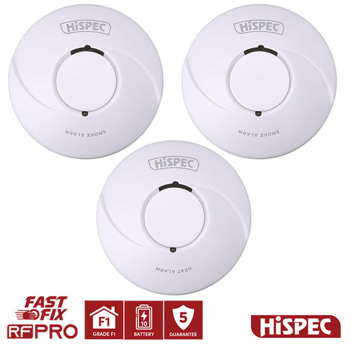 HiSPEC BATTERY Power Radio Frequency 2x Smoke & 1x Heat Detector RF10-PRO with 10Yr Sealed Lithium Battery - westbasedirect.com