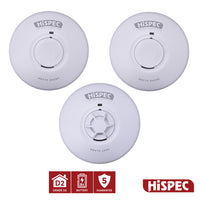 HiSPEC Mains Powered INTERCONNECTABLE 2x Smoke & 1x Heat Alarm with 9V Battery Back-Up
