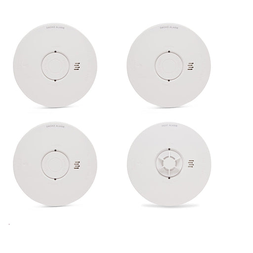 HiSPEC PULSE Mains 3x Optical Smoke Alarm & 1x Heat Alarm c/w 10 Year Lithium Battery Backup (Full Unit) - westbasedirect.com
