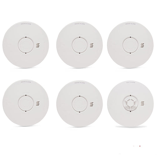 HiSPEC PULSE Mains 5x Optical Smoke Alarm & 1x Heat Alarm c/w 10 Year Lithium Battery Backup (Full Unit) - westbasedirect.com