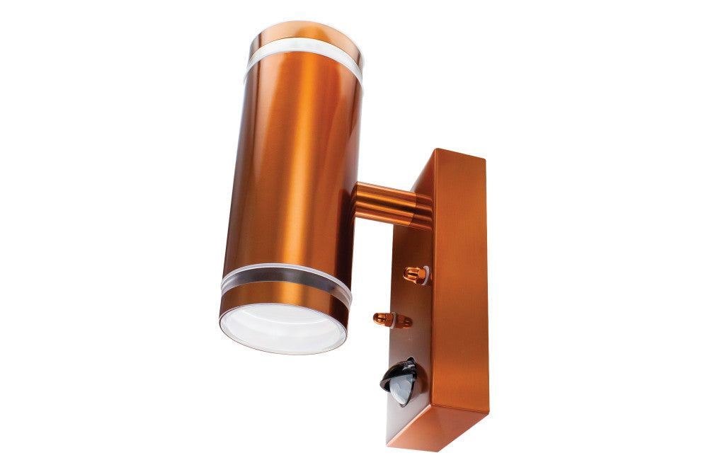 Integral ILDED049 Outdoor Stainless Steel Up And Down GU10 IP54 Wall Light with PIR Copper