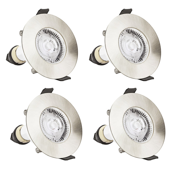 Integral ILDLFR70D002-4 Evofire Fire Rated Downlight 70mm Cutout IP65 Satin Nickel Round +GU10 Holder (4 Pack) - westbasedirect.com