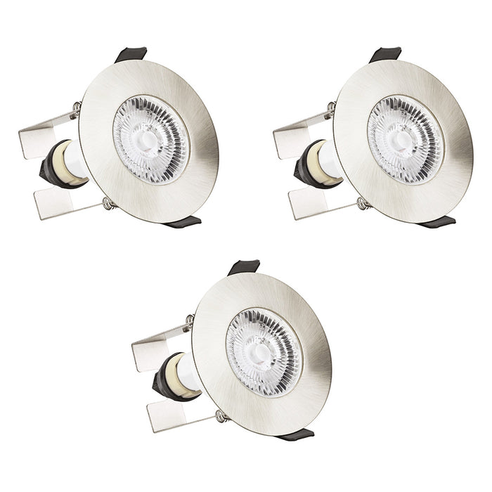 Integral ILDLFR70D004-3 Evofire Fire Rated Downlight 70mm Cutout IP65 Satin Nickel Round +GU10 Holder & Insulation Guard (3 Pack) - westbasedirect.com