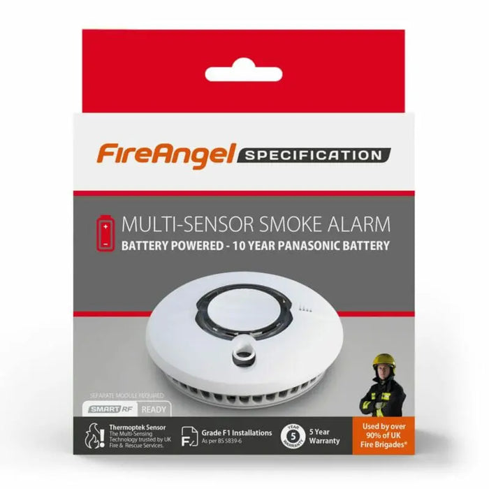 FireAngel FS2126-T Battery Powered Multi-Sensor Smoke Alarm with 10 Year Sealed Lithium Battery