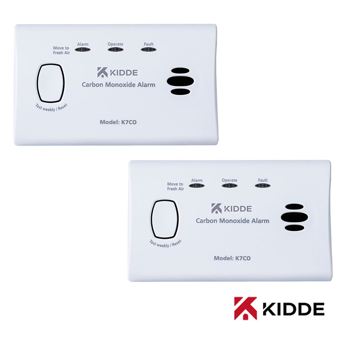 Kidde 2x K7CO Battery Powered Carbon Monoxide Alarm Alkaline Batteries, 10 Year Sensor Life (Box) (Twin Pack)