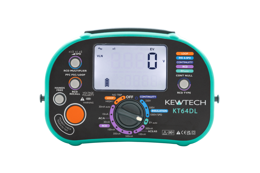 Kewtech KT64DL Digital Multifunction 7-in-1 with EV, SPD Tests & KEWEVA (EV Charging Point Testing Adapter)
