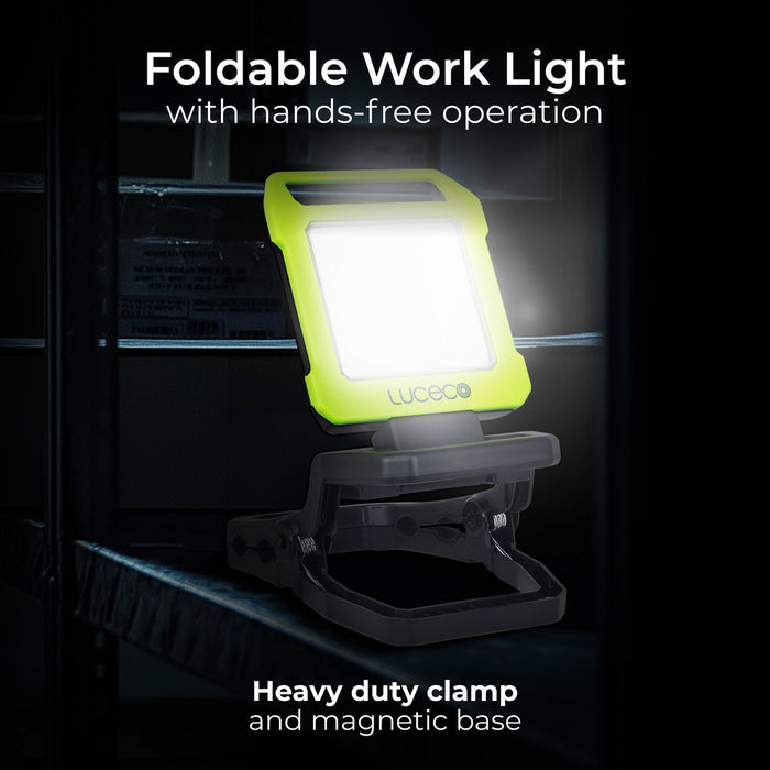 Luceco LILC10G65 Rechargeable Folding Clamp Worklight 1000lm 9W 6500K - USB Charged - westbasedirect.com