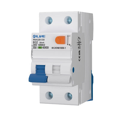 LIVE Electrical RNA32B-030 Double Pole 32A B Curve 6kA 30mA Type A Bidirectional RCBO - westbasedirect.com