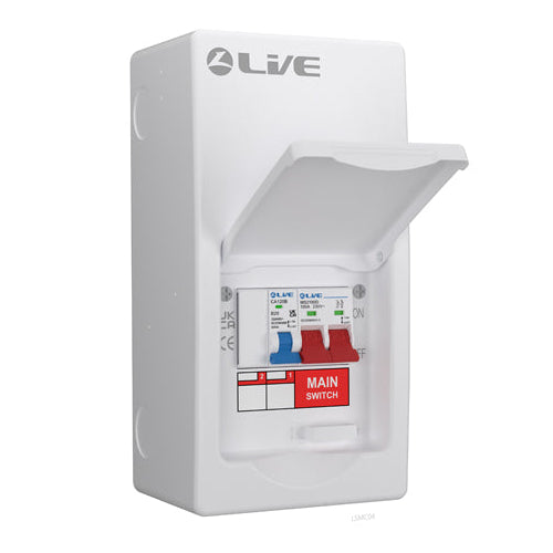 LIVE Electrical LSGUMS20 4 Way IP40 Metal Garage Unit with 100A Main Switch, B20A MCB - westbasedirect.com