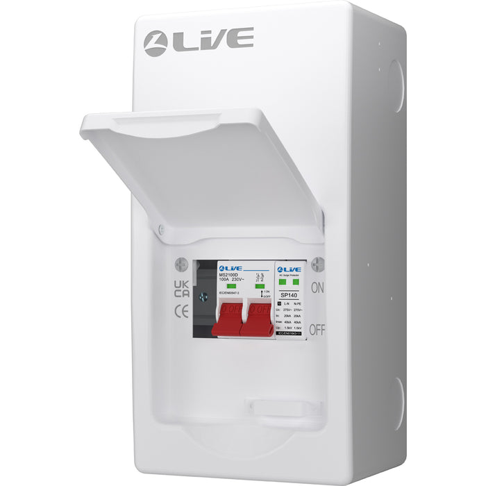LIVE Electrical LSMC04S-SP 4 Module Metal Clad Consumer Unit c/w 100A Main Switch +20/40kA SPD (1 Usable Way)