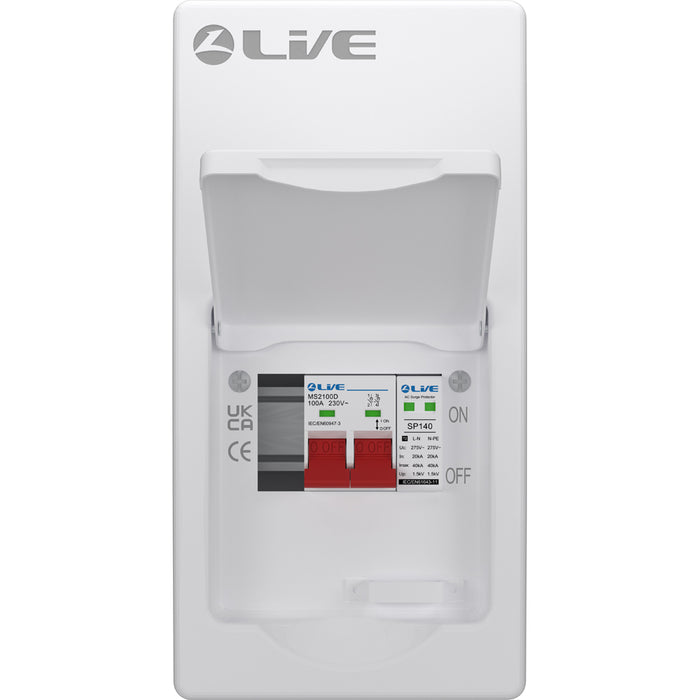 LIVE Electrical LSMC04S-SP 4 Module Metal Clad Consumer Unit c/w 100A Main Switch +20/40kA SPD (1 Usable Way)