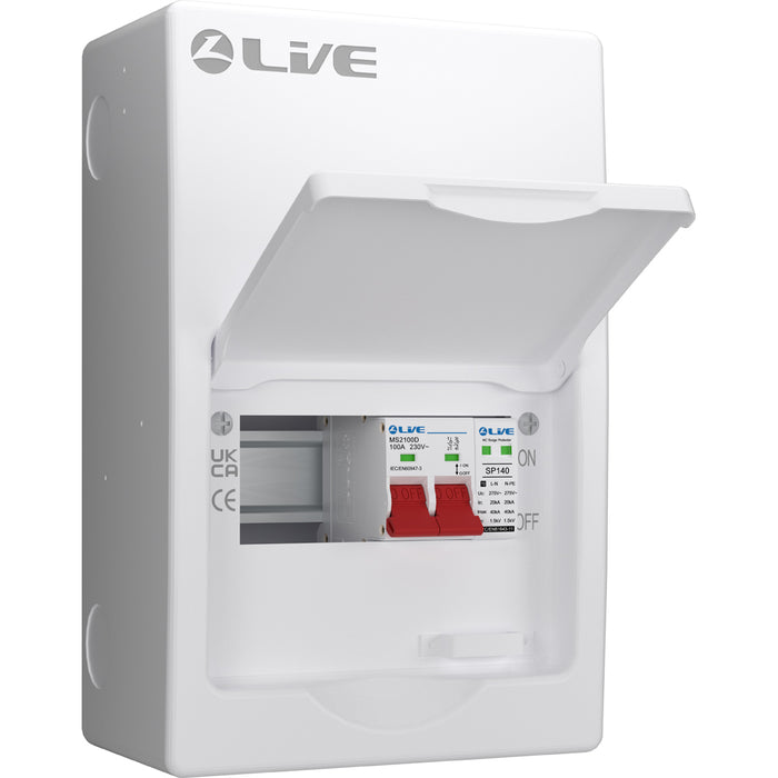LIVE Electrical LSMC06S-SP 6 Module Metal Clad Consumer Unit c/w 100A Main Switch +20/40kA SPD (3 Usable Way)