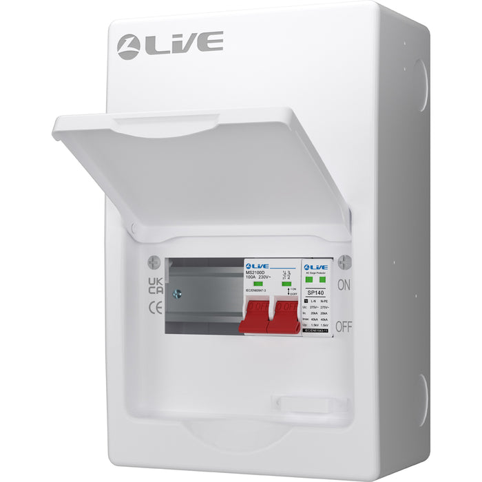 LIVE Electrical LSMC06S-SP 6 Module Metal Clad Consumer Unit c/w 100A Main Switch +20/40kA SPD (3 Usable Way)
