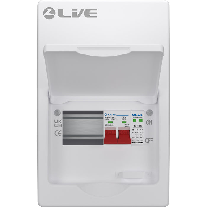 LIVE Electrical LSMC06S-SP 6 Module Metal Clad Consumer Unit c/w 100A Main Switch +20/40kA SPD (3 Usable Way)