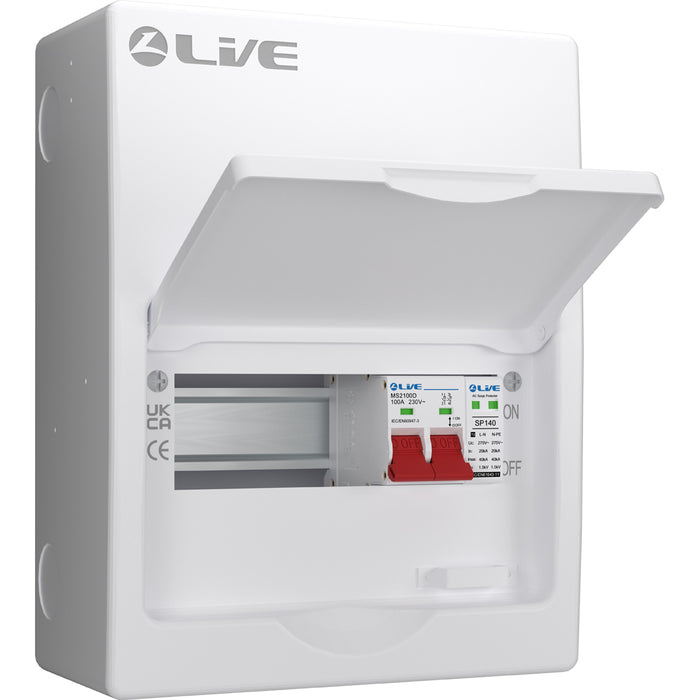 LIVE Electrical LSMC08S-SP 8 Module Metal Clad Consumer Unit c/w 100A Main Switch +20/40kA SPD (5 Usable Way)