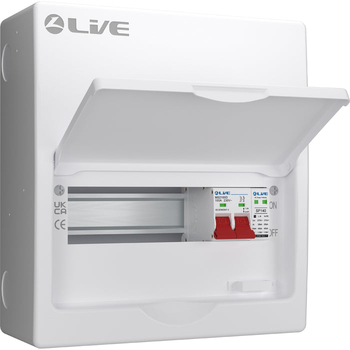 LIVE Electrical LSMC10S-SP 10 Module Metal Clad Consumer Unit c/w 100A Main Switch +20/40kA SPD (7 Usable Way)