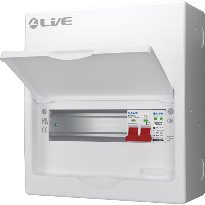 LIVE Electrical LSMC10S-SP 10 Module Metal Clad Consumer Unit c/w 100A Main Switch +20/40kA SPD (7 Usable Way)