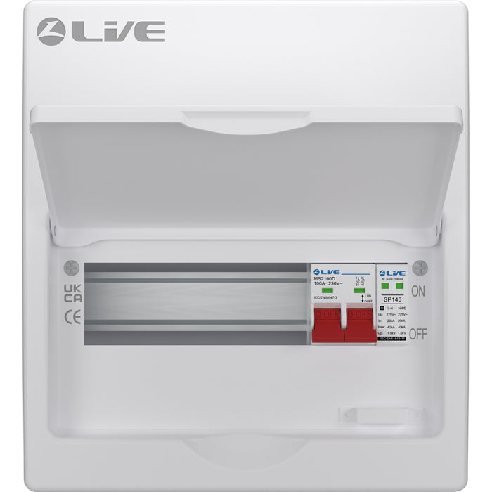 LIVE Electrical LSMC10S-SP 10 Module Metal Clad Consumer Unit c/w 100A Main Switch +20/40kA SPD (7 Usable Way)
