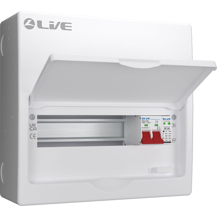 LIVE Electrical LSMC12S-SP 12 Module Metal Clad Consumer Unit c/w 100A Main Switch +20/40kA SPD (9 Usable Way)