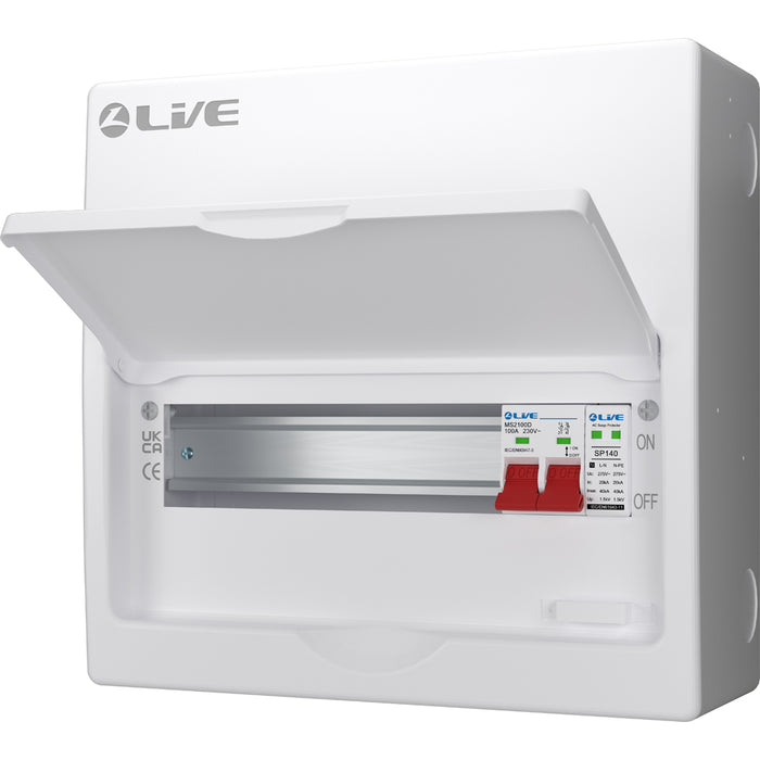 LIVE Electrical LSMC12S-SP 12 Module Metal Clad Consumer Unit c/w 100A Main Switch +20/40kA SPD (9 Usable Way)