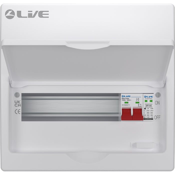 LIVE Electrical LSMC12S-SP 12 Module Metal Clad Consumer Unit c/w 100A Main Switch +20/40kA SPD (9 Usable Way)