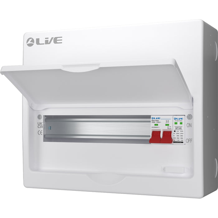 LIVE Electrical LSMC14S-SP 14 Module Metal Clad Consumer Unit c/w 100A Main Switch +20/40kA SPD (11 Usable Way)