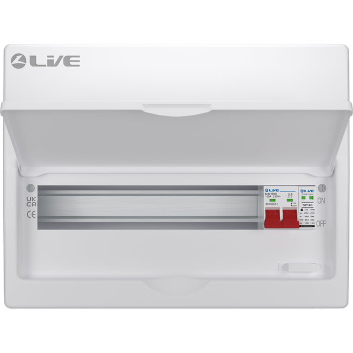 LIVE Electrical LSMC16S-SP 16 Module Metal Clad Consumer Unit c/w 100A Main Switch +20/40kA SPD (13 Usable Way)
